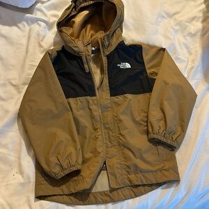 khaki Northface toddler boys rain jacket.